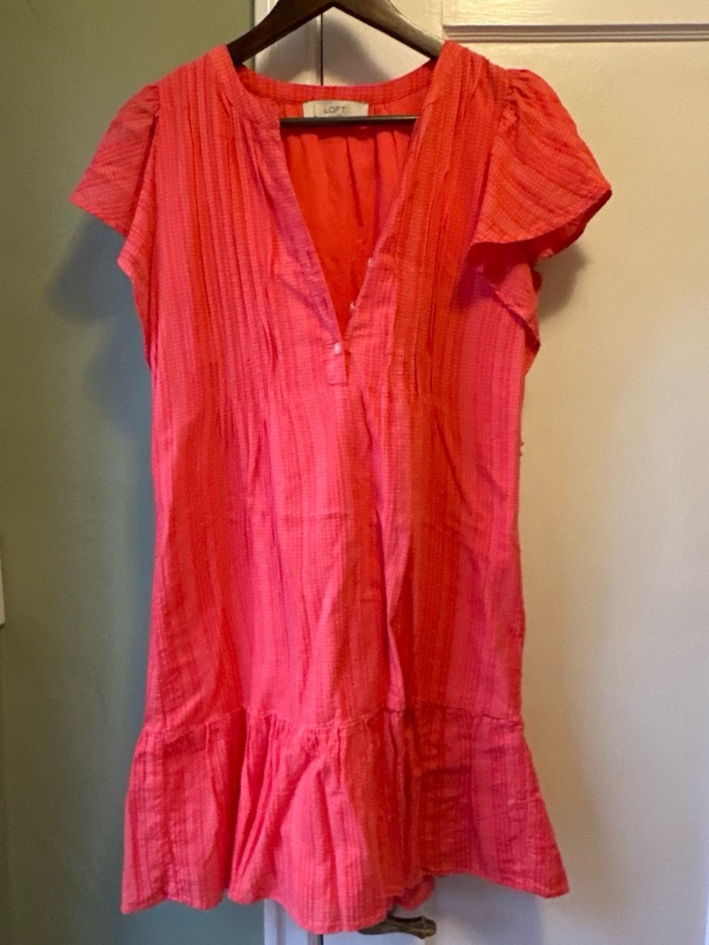 LOFT Coral-Pink Pintuck Ruffle Dress